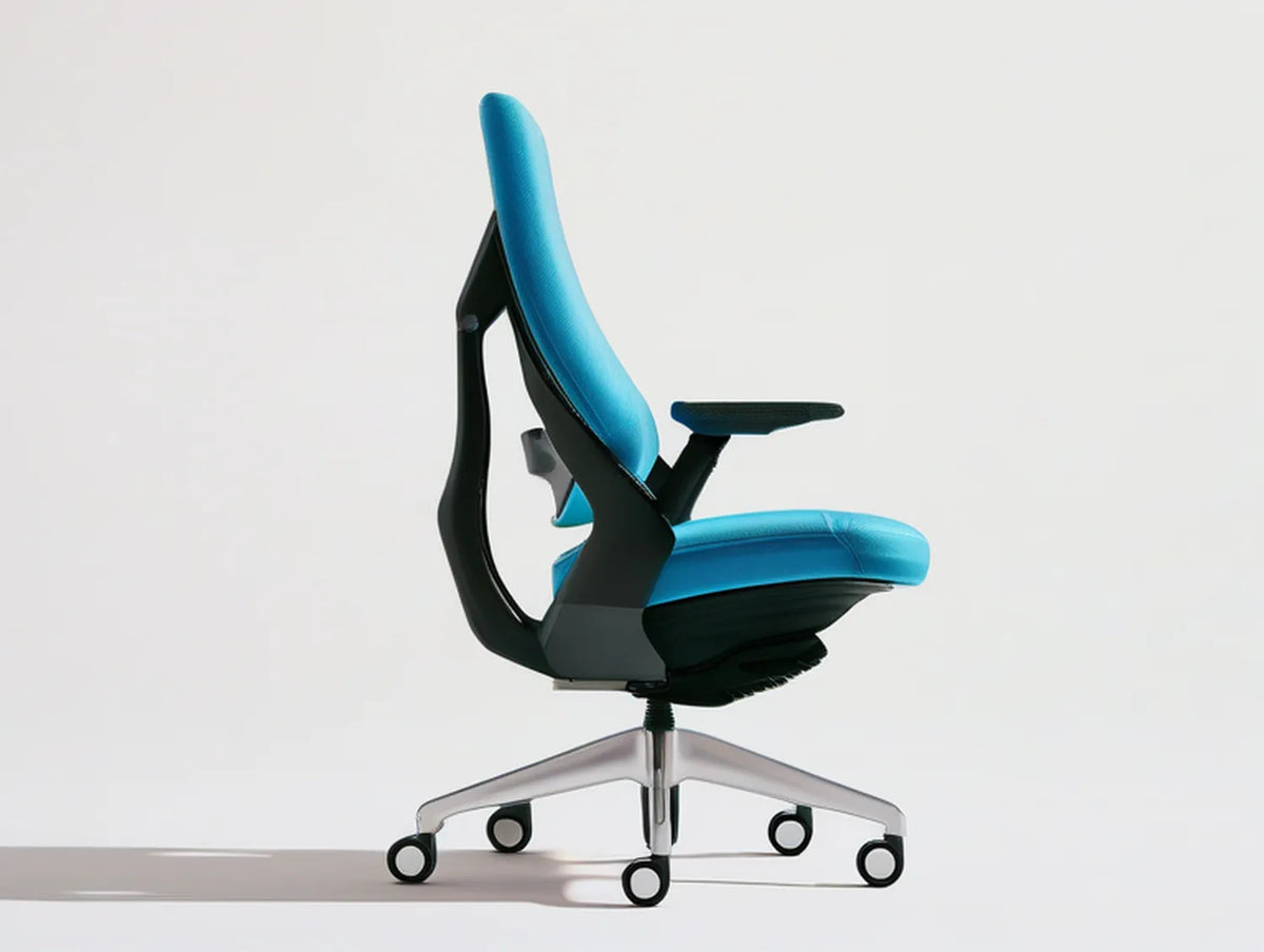 Blue and Black Ergonomic High-Back Office Chair with Adjustable Armrests, 27.6 x 27.6 x 45.3-49.2 in