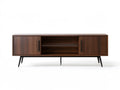 Walnut Brown and Black TV Stand Media Console, 70.9 x 15.7 x 23.6 in, 2 Doors and Open Shelves