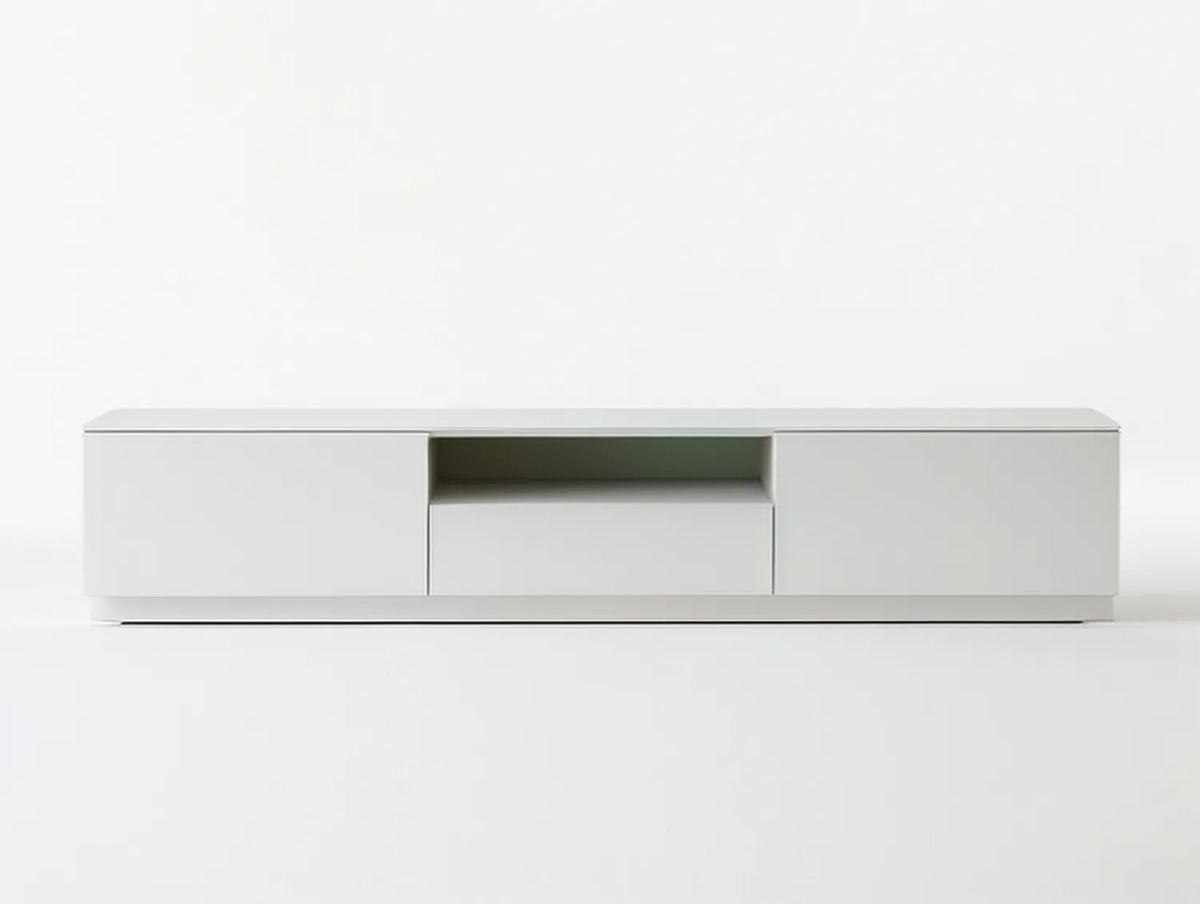 White MDF TV Stand with 2 Doors, 1 Drawer and Open Shelf, 70.9 x 15.7 x 19.7 in
