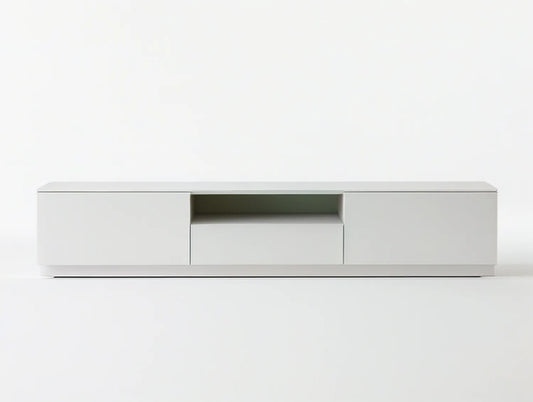 White MDF TV Stand with 2 Doors, 1 Drawer and Open Shelf, 70.9 x 15.7 x 19.7 in