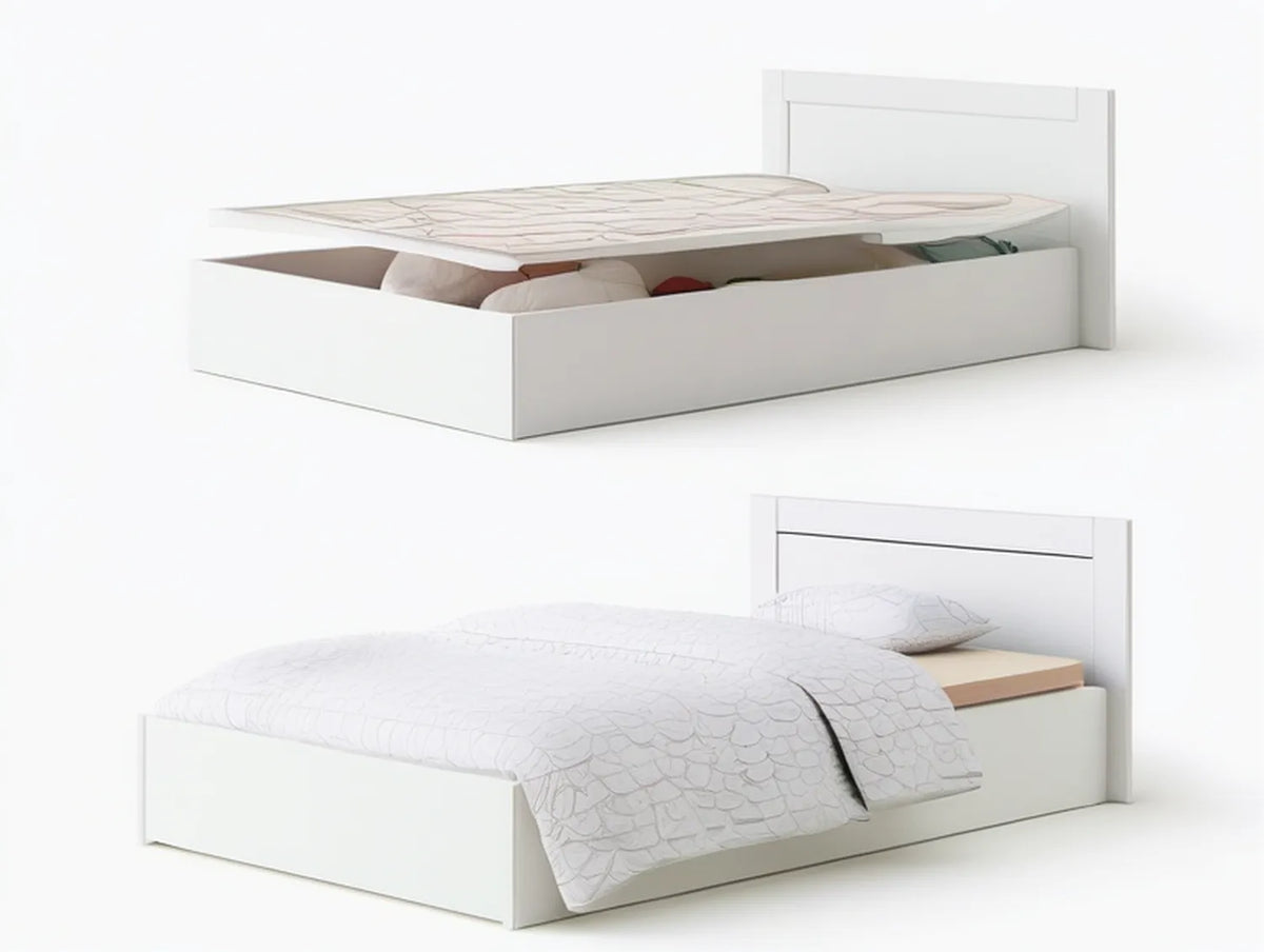 Full Size Lift-Up Storage Bed Frame with Headboard, White, Fits 54 x 75 in Mattress