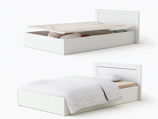 Full Size Lift-Up Storage Bed Frame with Headboard, White, Fits 54 x 75 in Mattress