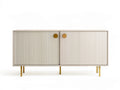 60 x 16 x 28 in White MDF TV Stand Console with Gold Steel Legs and Hexagonal Pulls