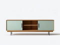 Walnut Brown and Mint Green Media Console, 70.9 x 15.7 x 25.6 in, Engineered Wood with Steel Legs