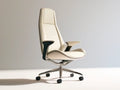 High-Back Executive Office Chair, Ivory PU Leather, 26 x 26 x 45-49 in