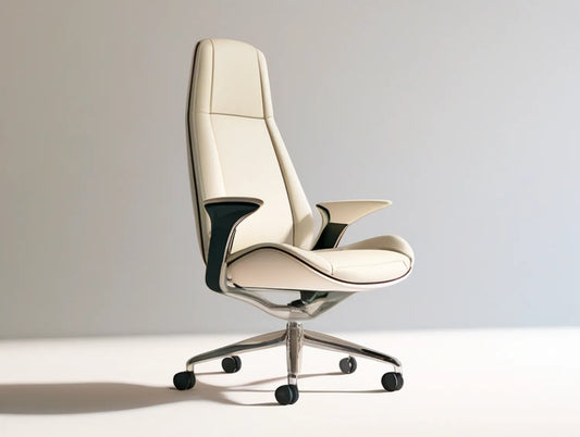 High-Back Executive Office Chair, Ivory PU Leather, 26 x 26 x 45-49 in