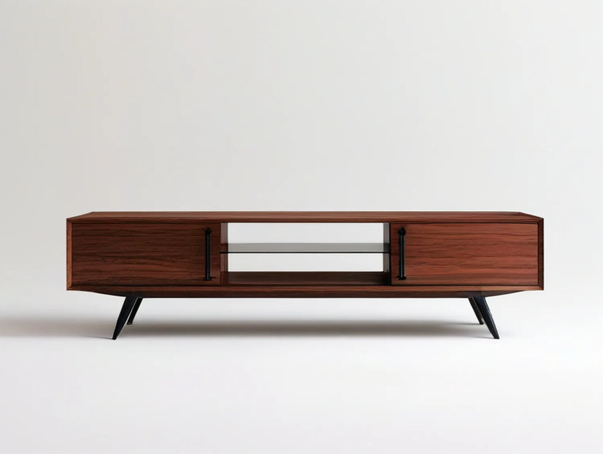 Walnut Brown and Black Engineered Wood Media Console, 70.9 x 15.7 x 20.5 in