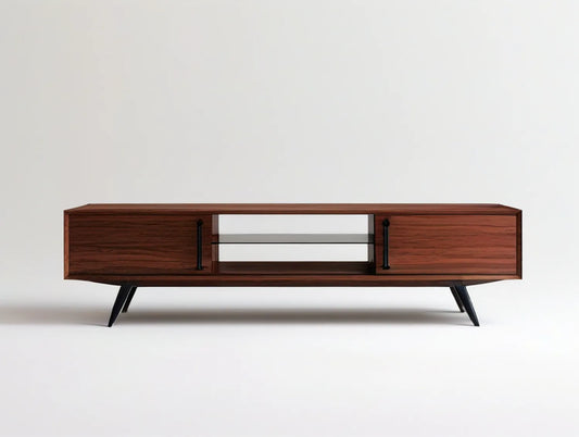 Walnut Brown and Black Engineered Wood Media Console, 70.9 x 15.7 x 20.5 in