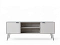 White and Black 63 x 16 x 22 in MDF Media Console with 2 Doors, Open Shelf, and Steel Hairpin Legs