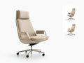 High-Back Executive Office Chair with Headrest, PU Leather, Beige/Silver/Black, 26.0 x 27.6 x 43.3-47.2 in