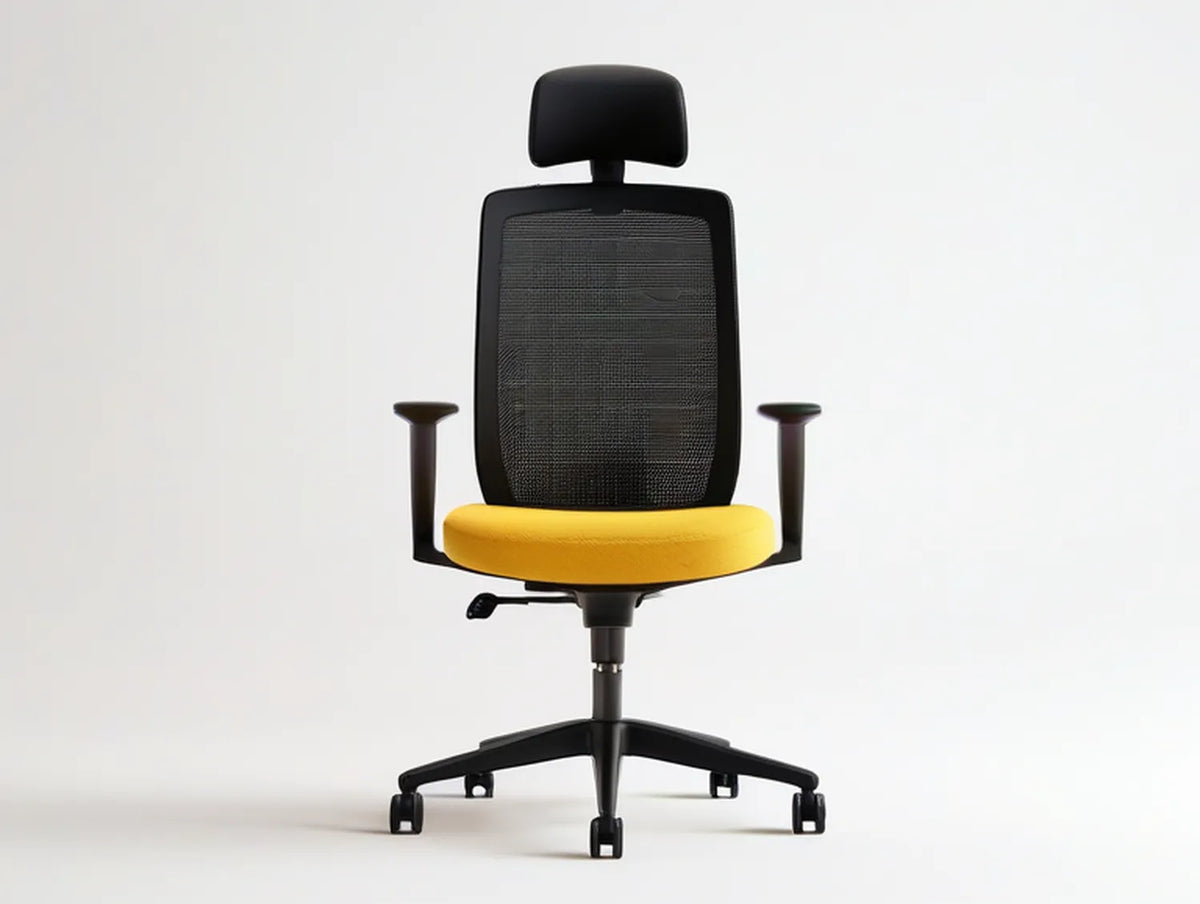 Ergonomic Mesh Office Chair with Adjustable Headrest, Fixed Armrests and Wheels, Yellow/Black, 25.6 x 25.6 x 45.3-49.2 in