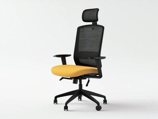 Ergonomic Mesh Office Chair with Adjustable Headrest and Armrests, Yellow/Black, 25.6 in W x 25.6 in D x 45.3-49.2 in H