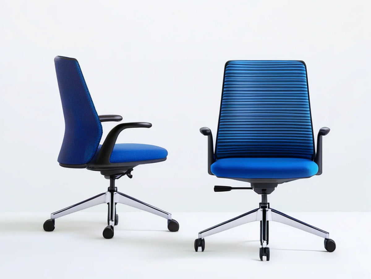 Adjustable High-Back Office Chair with Armrests, Blue/Black/Silver, 25.5 x 25.5 x 38.5-42.5 in