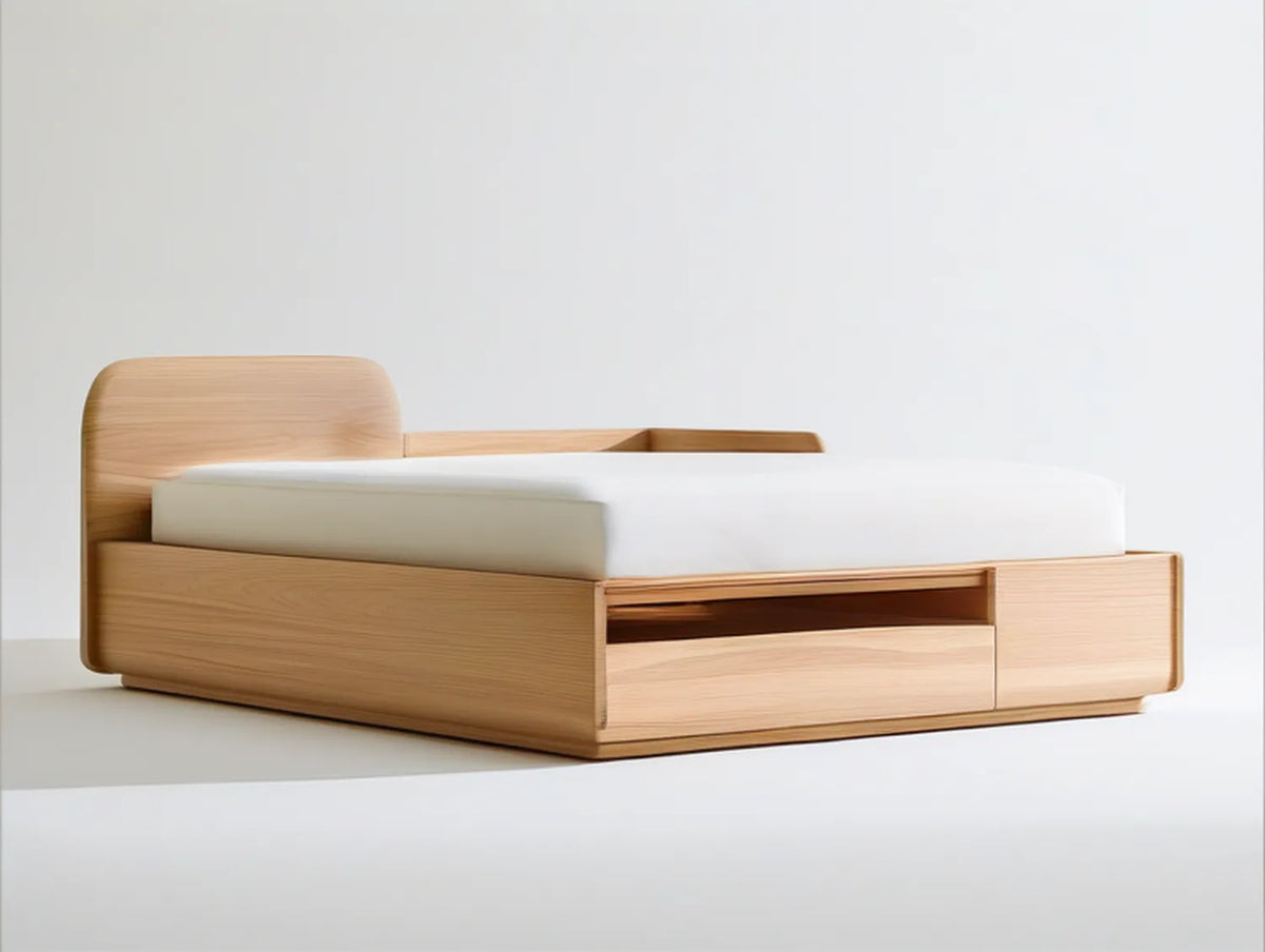 Twin Storage Bed Frame with Drawers, Natural Oak, 78 x 42 x 30 in