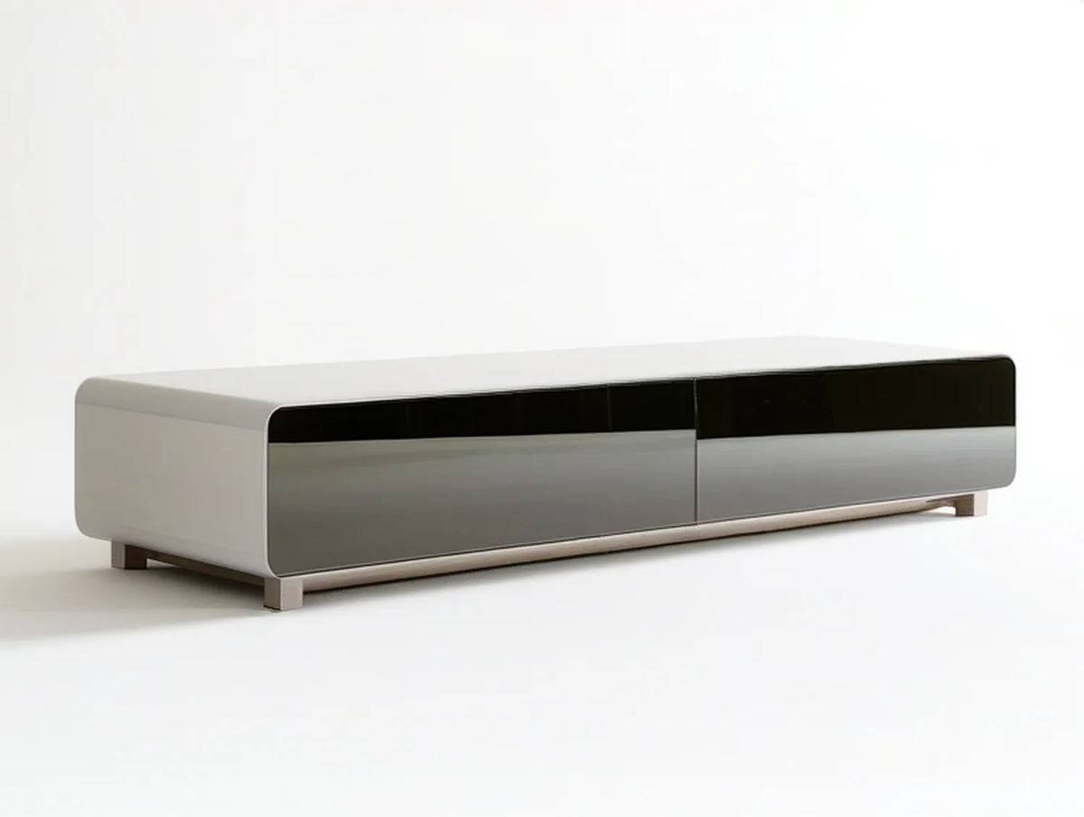70.9 x 15.7 x 17.7 in White, Black and Silver Contemporary Entertainment Center