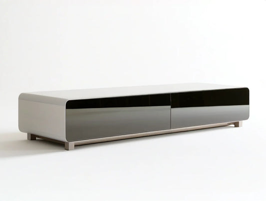 70.9 x 15.7 x 17.7 in White, Black and Silver Contemporary Entertainment Center