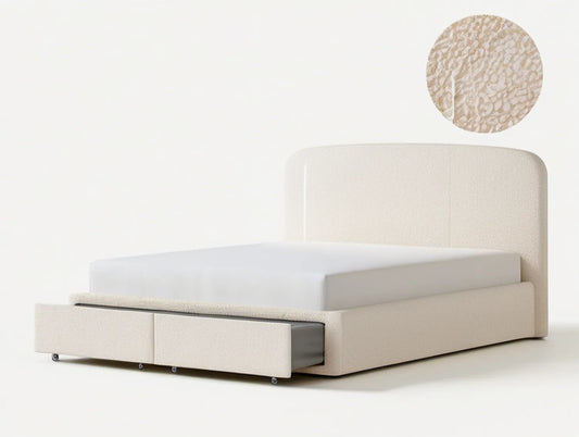 Cream Upholstered Queen Storage Bed with 2 Pull-Out Drawers, 64 x 85 x 50 in